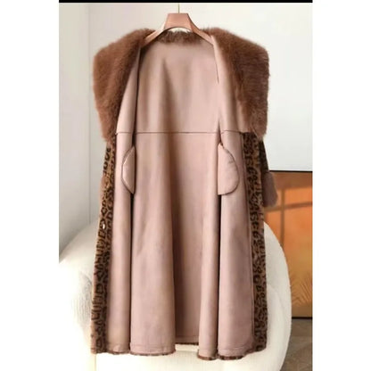 🍒Women's leopard print coat long faux fur overcoat for women trench coats chic winter fashion with thick fur collar belt Posh Plush
