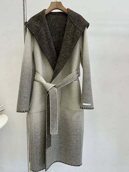🍒Pink wool mix coat with hood and belt stylish winter overcoat colourful modern fashion coat smart casual outerwear women Look Candy In Floss Wool