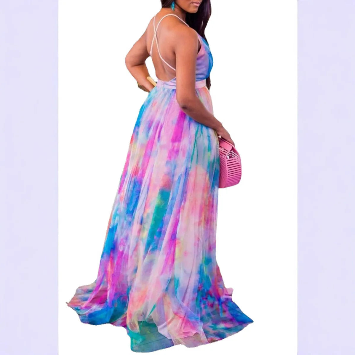 🍒Printed mesh maxi dress sleeveless high street fashion outfit for women long maxi frocks occasion partywear Cool Out In A Pool