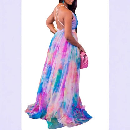🍒Printed mesh maxi dress sleeveless high street fashion outfit for women long maxi frocks occasion partywear Cool Out In A Pool
