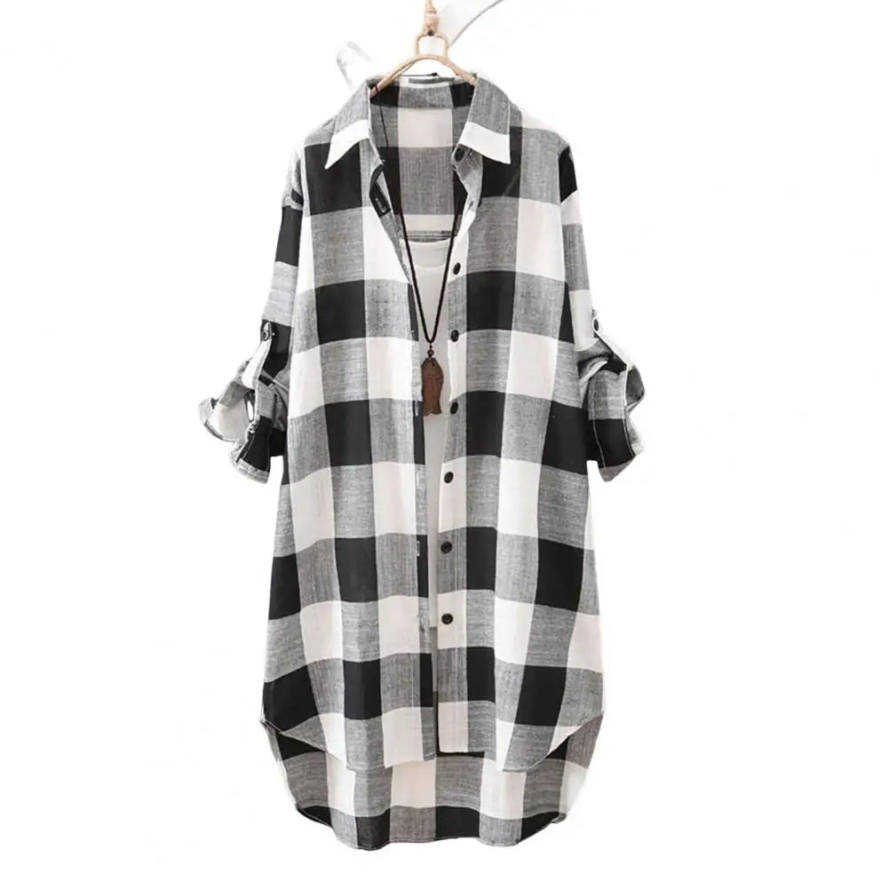 🍒Lapel shirt dress stylish plaid shirt coat women lapel long sleeve cardigan autumn outfits casual work shirts for ladies
