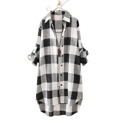 🍒Lapel shirt dress stylish plaid shirt coat women lapel long sleeve cardigan autumn outfits casual work shirts for ladies