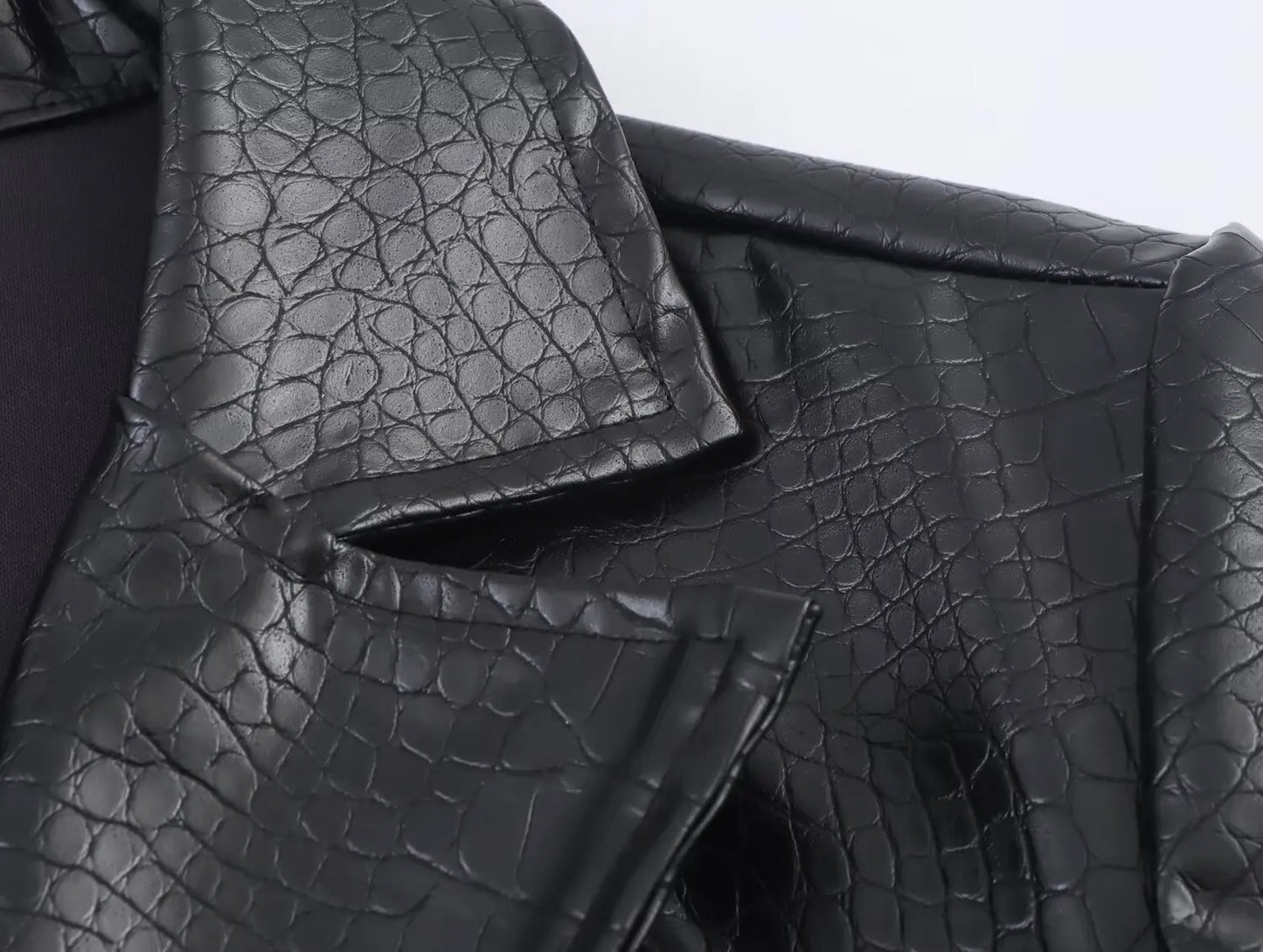 🍒Extra long faux leather trench coat vintage maxi luxury pu double breasted black designer outerwear clothing smart casual Crocodile Style