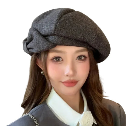 🍒Painter hat versatile octagonal hat niche warm fashionable head wear for women vintage designer beret bow detail soft fit smart casual accessorie for women Bop On A Bow And Bold The Cold
