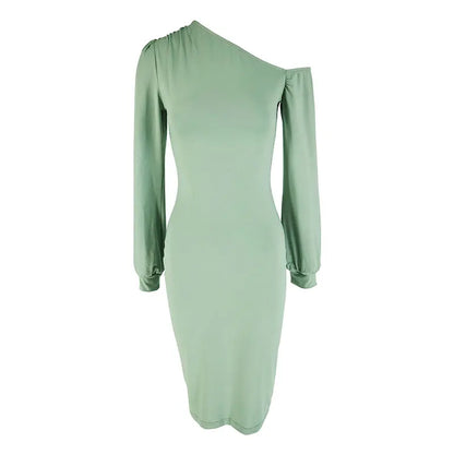🍒Women's party dress for spring solid bodycon long sleeve one shoulder midi outfit female fashion wears occasion wear You Will Be Nuts About This Pistachio When You Crack Open Your Parcel