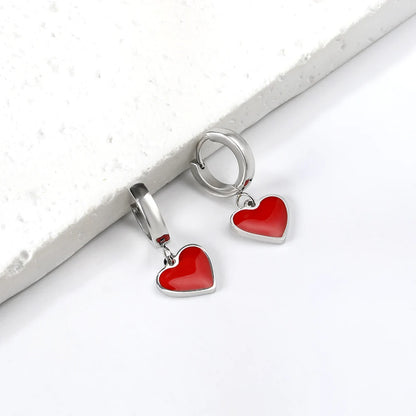 🍒 Stainless Steel Hoop Earrings enamel love heart Women Oil Drip jewelry Blue Black Red dangle drop earrings Always Love Drops