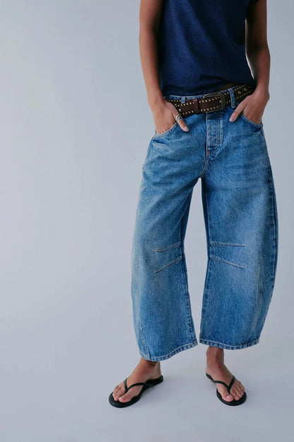 🍒Loose mid waist Jeans bleached denim style full length pants fashion solid colour trousers with pockets casual wear for women Barrels Of Style