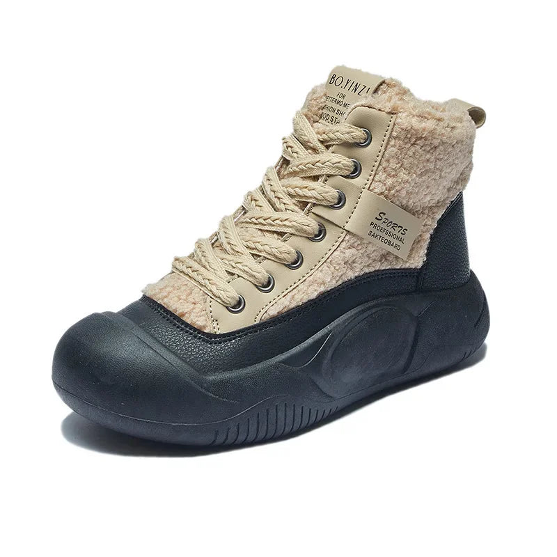 🍒Plush boots thickened sole snow boots with (Outer Fleece) comfortable wear-resistant warm thick-soled shoes for ladies trendy lace up shoes casual walking footwear for women Buy Into Bootie Beauties