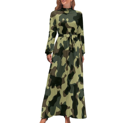 🍒Military camoflauge dress high waist outfit bohemian chic long-sleeve maxi stylish smart casual clothing women Camodel Camo