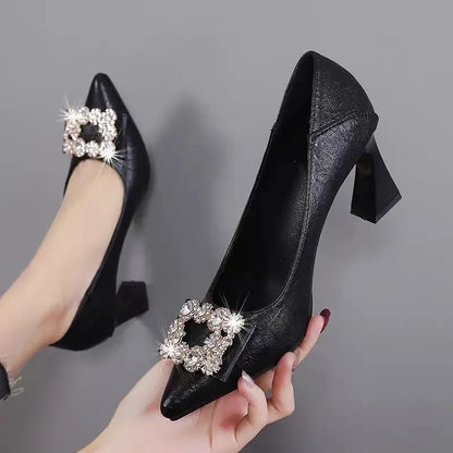 🍒Womens chunky heel pumps pointed toe shoes for women high heel footwear for occasions party shoes