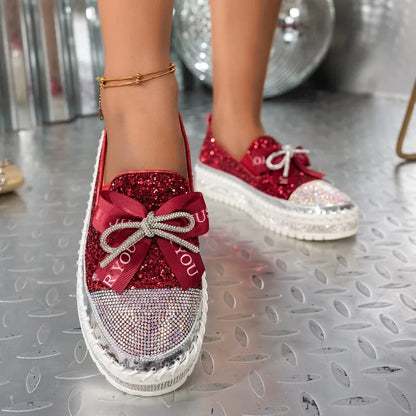 🍒Women smart casual loafer thick-Soled loafers comfortable outdoor non-slip flat shoes shiny occasion fashion slip-on Glitzy Gliders