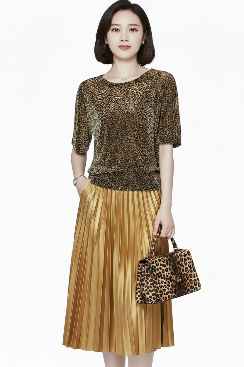 🍒Short sleeve womens blouses o-neck shirt smart casual women leopard print party top with elasticated waist office shirts Simple Vintage style clothing Simple Style Statement