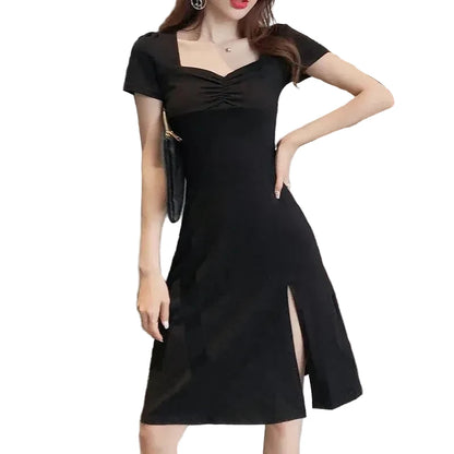 🍒black dresses midi fashion trendy Y2k aesthetic summer wear sweet heart kneck outfit evening party wear smart casual women clothing Be A Sweet Heart To Yourself And Buy This