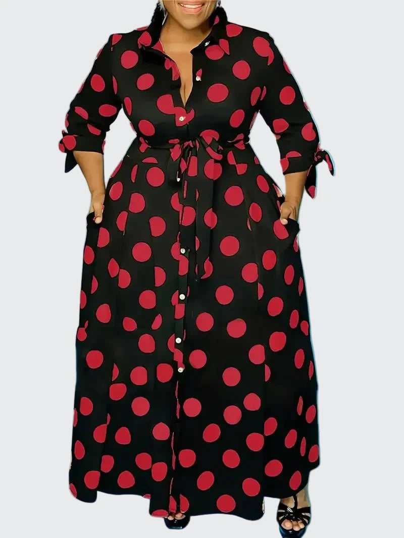 🍒Plus size polka dot dress with sleeves printed high waist outfit maxi dress smart casual women a-line dress  LONGing for this DOTty, PRINT at check out