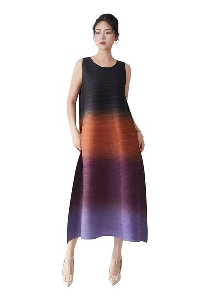 🍒Women's high-end clothing dress sleeveless long loose outfit gradual colour ombre fashion wear sleeveless loose long dress for party occasion wear  Gravitate To Gradual