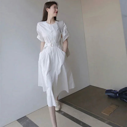 🍒White dress for women summer clothes midi formal occasion outfit femalechic luxury clothing elegant pretty Y2k wear Blanc Beauty