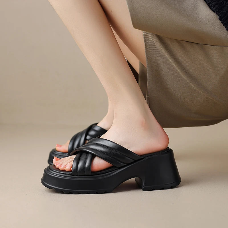 🍒Womens casual sandals thick sole beach shoes summer mules  fashion platform slippers Large Size shoes 33-43