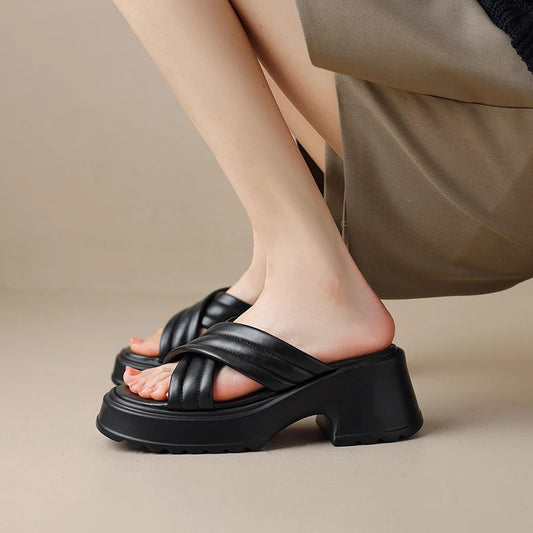 🍒Womens casual sandals thick sole beach shoes summer mules  fashion platform slippers Large Size shoes 33-43