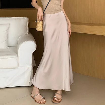 🍒Silky satin skirts high waisted a-Line elegant womens fashion summer occasion clothing for parties smart casual wear Sassy Style Satin