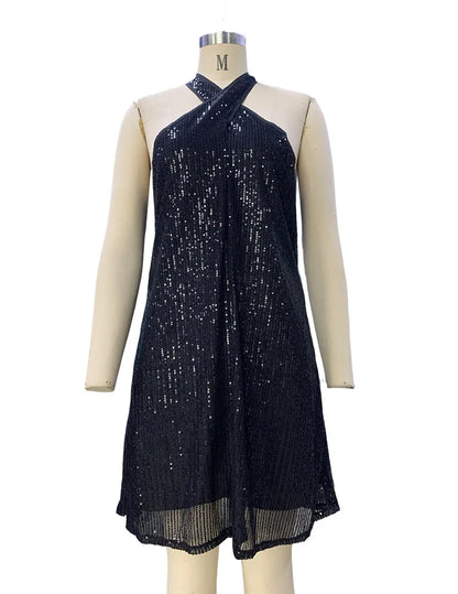 🍒Halter strapless dress sparkly women's clothes strapless sequin  mini outfit sleeveless party wear occasion wear clubbing wear Slip On A-Sensual Slippy Slip