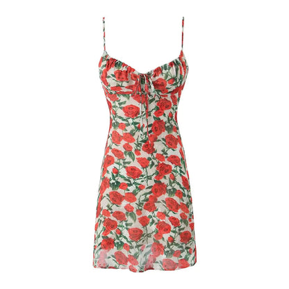 🍒Midi dresses for women bodycon summer outfits vintage clothes front tie floral fashion wear smart casual chiffon clothing  Rosey Posey