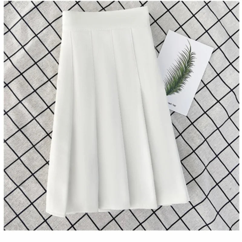 🍒Summer high waist skirt a-line short black plleated midi smart casual clothimg women female fashion wears Get These Box Pleats Boxed