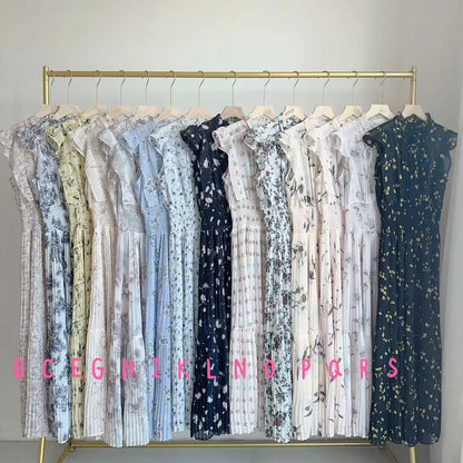 🍒Mid-length dresses for women printed high waisted outfit gentle literary pleated slim exquisite outfit smart casual flloral clothing
