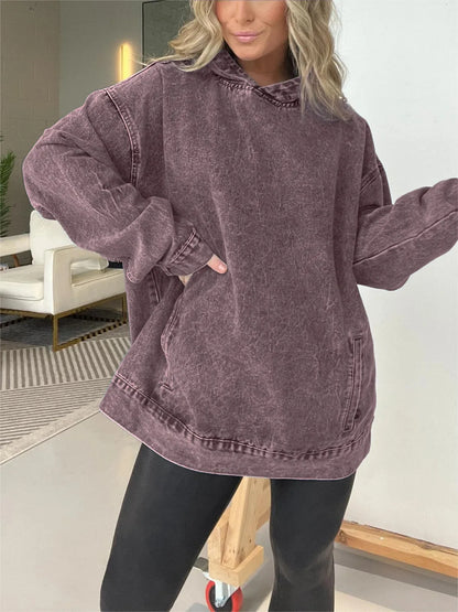 🍒Denim hoodie jeans pullover for women hooded Y2k asthetic distressed top washed loose outer garment casual clothing