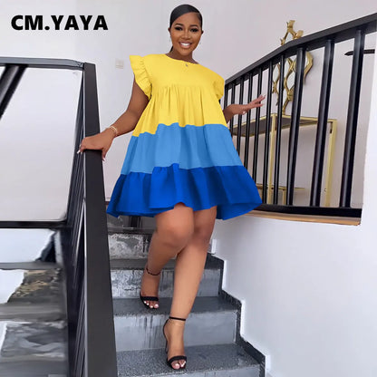 🍒Patchwork ruffle dress short sleeve big swing smock babydoll dress wide stripe chic fashion dresses Get Smitten With A Smock