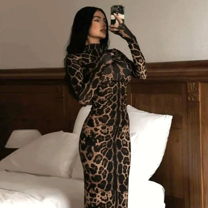 🍒Red striped long dress womens bodycon turtle neck zebra print mesh outfit clubwear party occasion wear clothing                       Catwalk Your Tiger