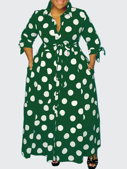🍒Plus size polka dot dress with sleeves printed high waist outfit maxi dress smart casual women a-line dress  LONGing for this DOTty, PRINT at check out