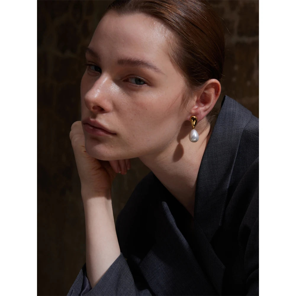 🍒Simulated pearls earrings drop earrings stainless steel stylish Versatile daily Jewellry occasion jewellery  Gift Pretty Perfect Pearl