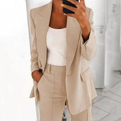 🍒Womens jacket and trouser suit smart casual clothing long sleeve suit jacket and pants two piece female fashion work wear office clothes Eat Loads Of Jacket Potatoes Without Feeling Pants Wearing This Set