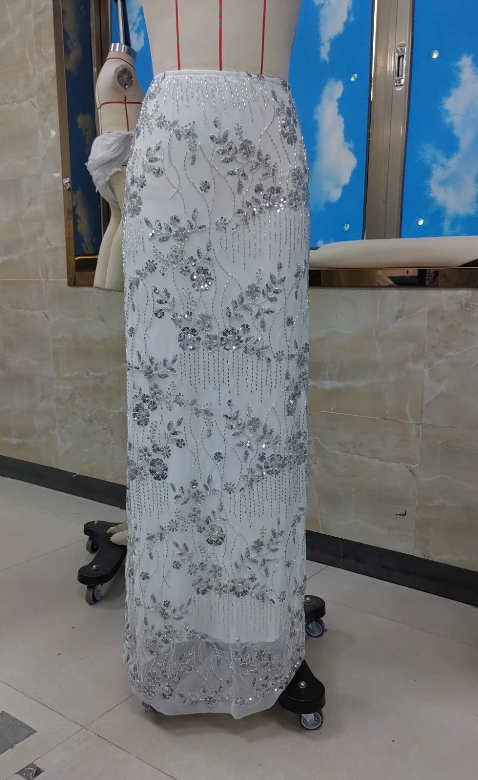 🍒Sequin maxi skirt high waist sparkle pearl embellished long  skirt for women glitter rhinestone fashion going out club clothes You Dont Need To Be At A Seaside ROCK This SWEET