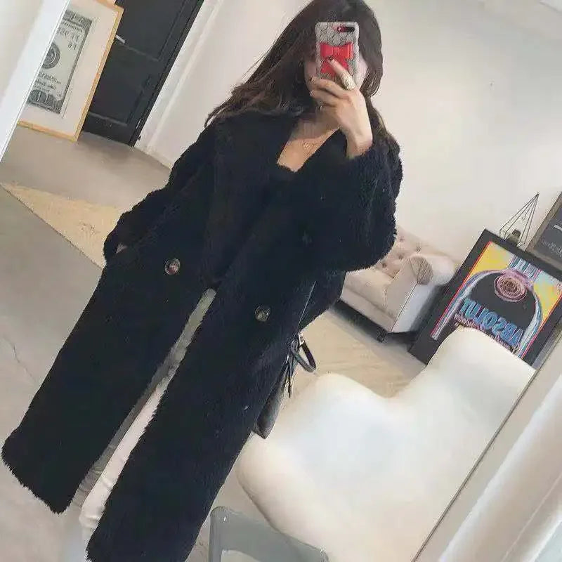 🍒Women winter faux fur coat winter long women female thick teddy bear outerwear Casual loose oversize outdoor wear Bear Winter With A Teddy