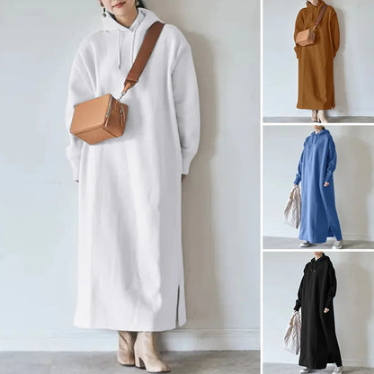 🍒Maxi hoodie dress loose autumn long dress sweatshirt spring female tie collar baggy casual outfits straight dresses JYFS-2175 Maximum Comfort