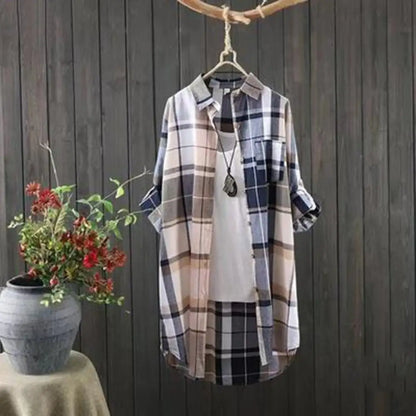 🍒Lapel shirt dress stylish plaid shirt coat women lapel long sleeve cardigan autumn outfits casual work shirts for ladies