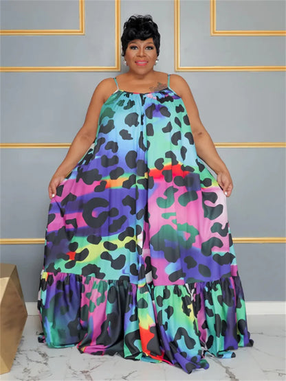 🍒Plus size animal print dress summer clothing floral outfit colourful full length smart casual women maxi dresses chiffon material a-line Animate Your Animal