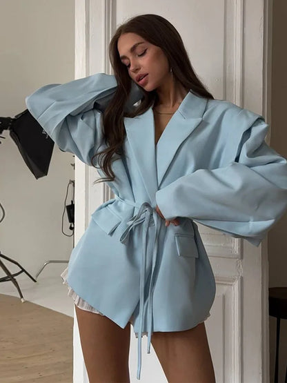 🍒 Blazer with band womens summer jacket with  turn-down collar long sleeve outerwear  oversized coat with pockets chic   women's fashion Overide Ordinary Oversize