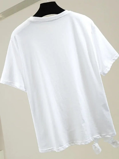 🍒Summer t-shirts for women o-neck smart casual tops t-shirt for party 3D floral tees occasion wear oversized shirts Look A'white At Night