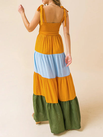 🍒Women’s tie shoulder dress summer sleeveless contrast colour outfit a-line long flowy summer wear female casual clothes Get On The BANDwagon With STRIPES