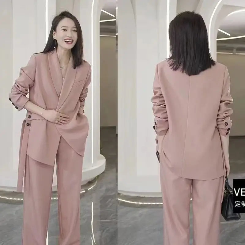🍒Blazer suit casual jacket women and matching wide leg pants cool loose blazer outfit wide leg long pants two piece set female fashion wear Slick Chic