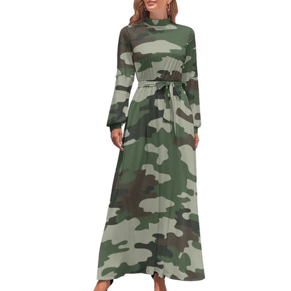 🍒Military camoflauge dress high waist outfit bohemian chic long-sleeve maxi stylish smart casual clothing women Camodel Camo