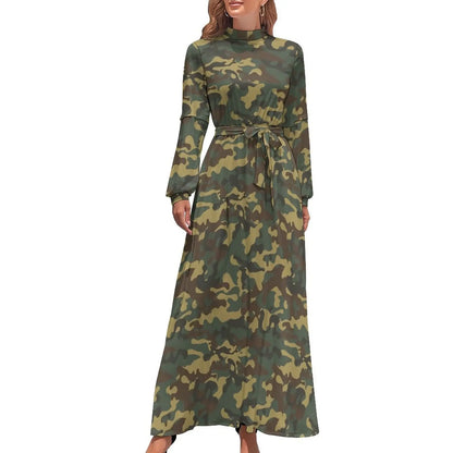 🍒Military camoflauge dress high waist outfit bohemian chic long-sleeve maxi stylish smart casual clothing women Camodel Camo