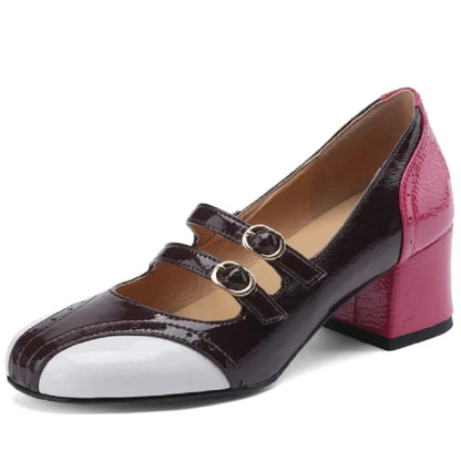 🍒Genuine leather chunky heels sandals womans pump sandals buckle ankle strap shoe open back wedding guest 33-46 shoes smart casual occasion footwear Chuck In Your Chunks