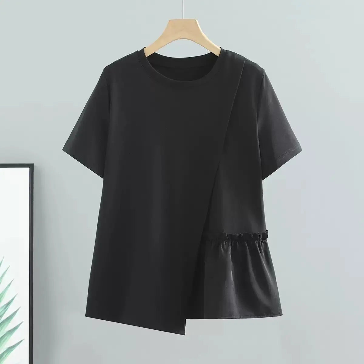 🍒Loose t-shirts for women irregular hem top short sleeve summer fashion clothing loose Y2k t-shirt designer style clothes Put TOP Up Your Look