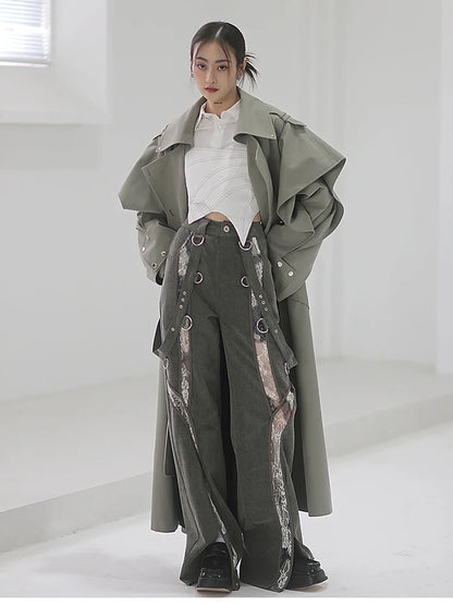 🍒Long oversized trench coat elegant ruffled outerwear for women double breasted luxury designer overcoat runway fashion  Trendy Travel Trench Classic Comfort