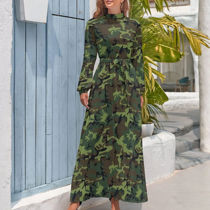 🍒Military camoflauge dress high waist outfit bohemian chic long-sleeve maxi stylish smart casual clothing women Camodel Camo