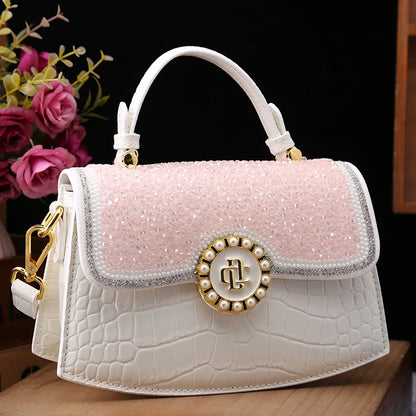 🍒Luxury designer alligator handbag women high end bag trendy shoulder bag diamond studded crossbody Pick Up A Pretty Pearl