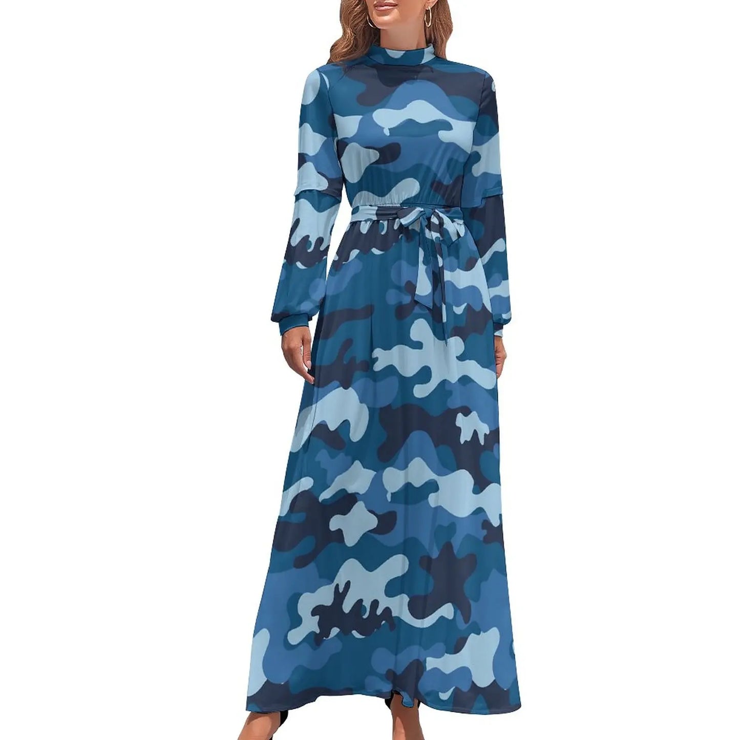 🍒Military camoflauge dress high waist outfit bohemian chic long-sleeve maxi stylish smart casual clothing women Camodel Camo